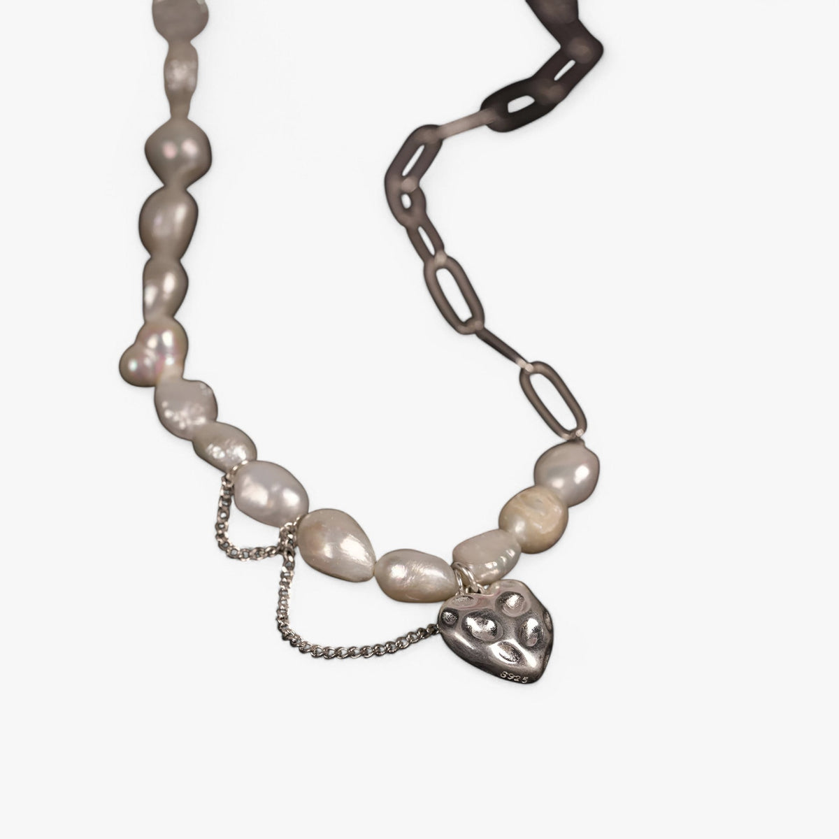 Asymmetric Pearl Necklace with Heart Detail