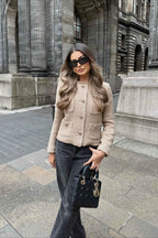Slim Fit Tweed Style Short Coat with Contrast Trim Detail
