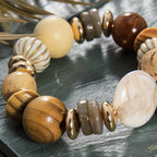 Earth-Tone Wood and Stone Bead Bracelet