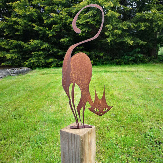 Iron Cat Garden Fence Ornament – Farmhouse Rustic Style, Outdoor Decor