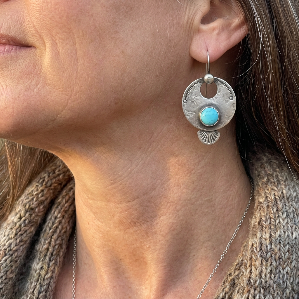 Brincos Pendentes Redondos com Turquesa Estilo Vintage
