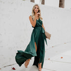 Sleeveless V-Neck Tie-Waist Wrap Maxi Dress