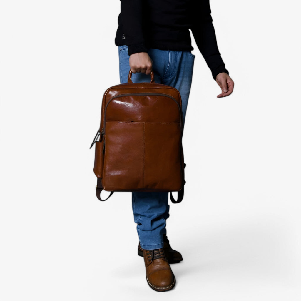 Handcrafted Premium Italian Leather Backpack in Brown