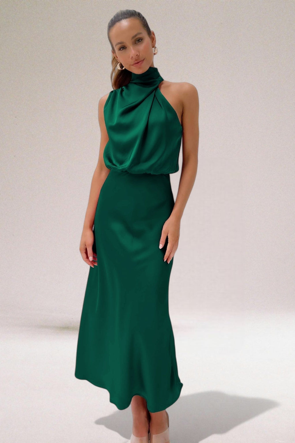 Draped Halter Neck Sleeveless Blouson Maxi Dress
