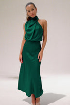 Draped Halter Neck Sleeveless Blouson Maxi Dress