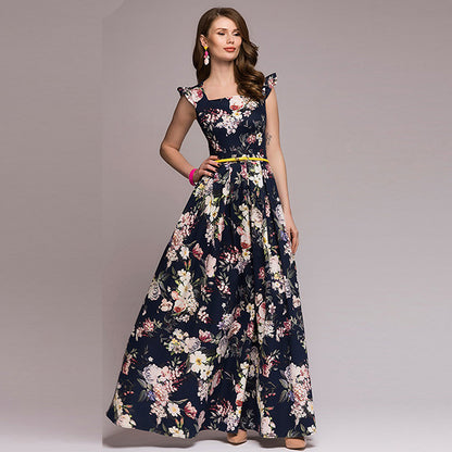Floral Print High Waist Swing Dress