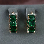 Green Baguette Stone Hoop Earrings