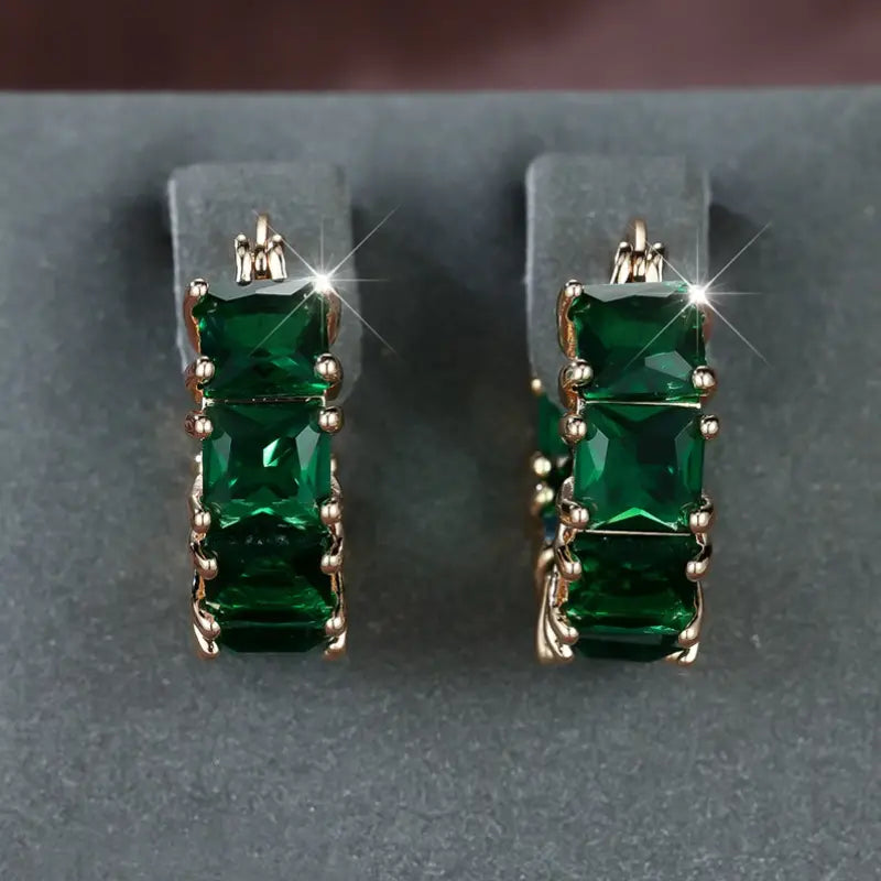 Green Baguette Stone Hoop Earrings