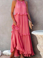 Sleeveless Halter Tiered Ruffle Maxi Dress