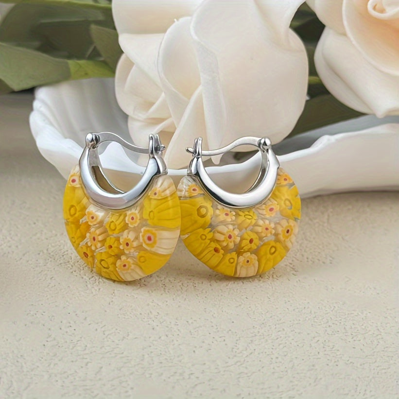 Millefiori Glass Half-Hoop Earrings