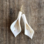 Vintage-Style White Lotus Gold-Tone Earrings