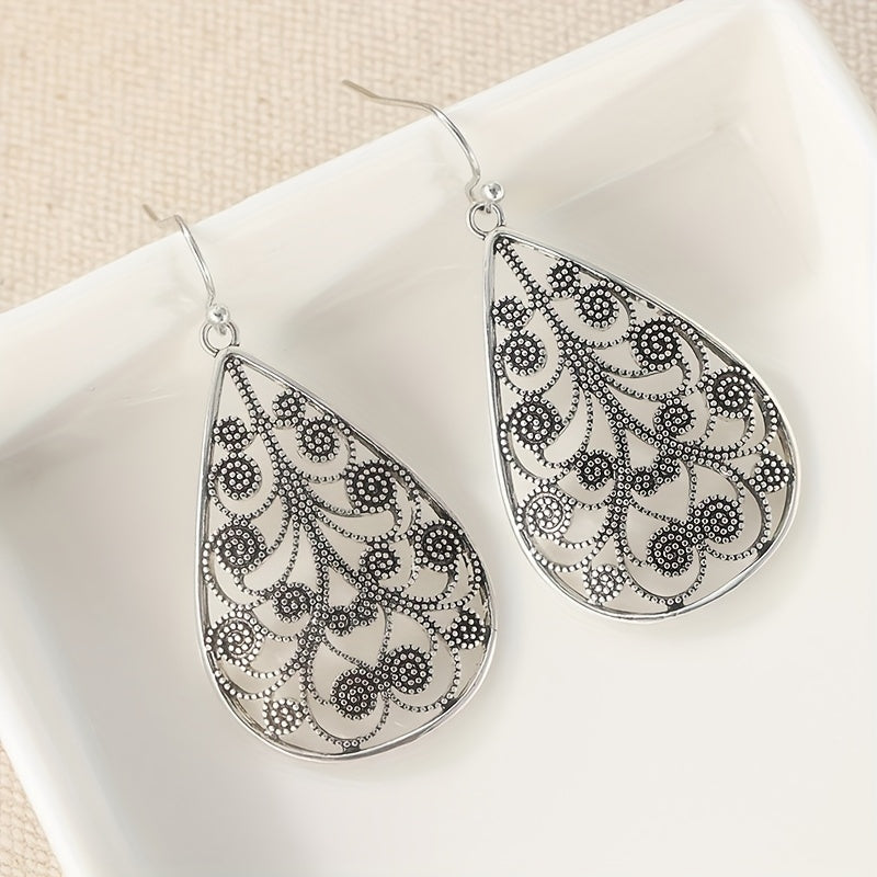 Retro Teardrop Ethnic Threaded Print Earrings