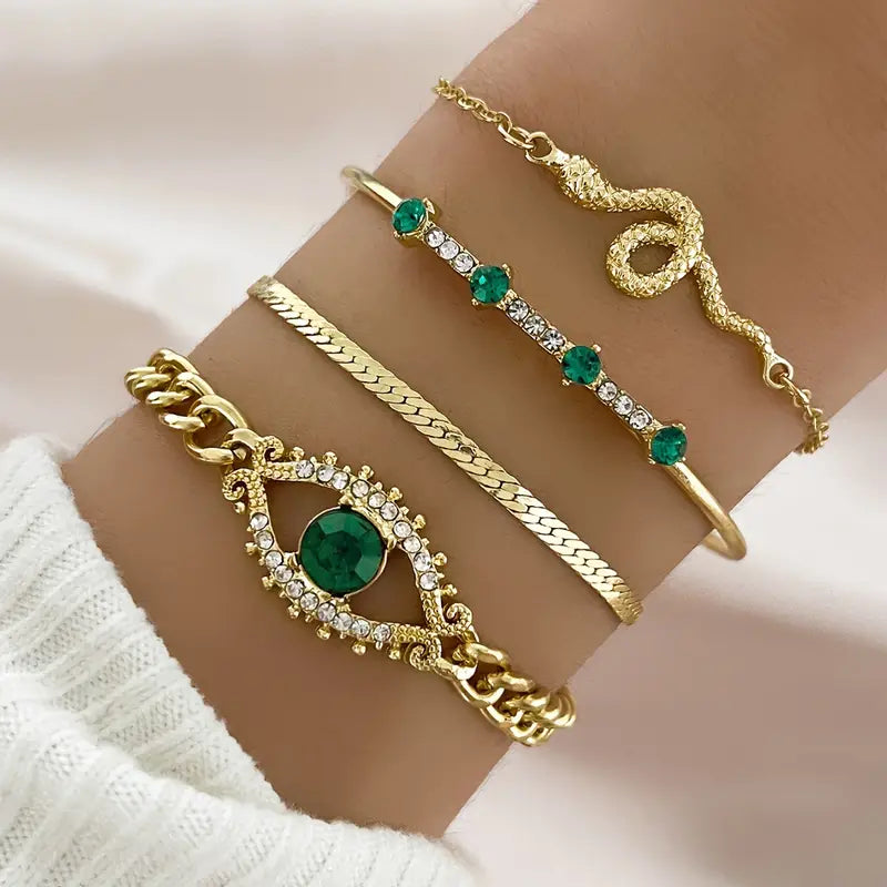 Gold-Tone Bracelet Set with Snake and Eye Motifs