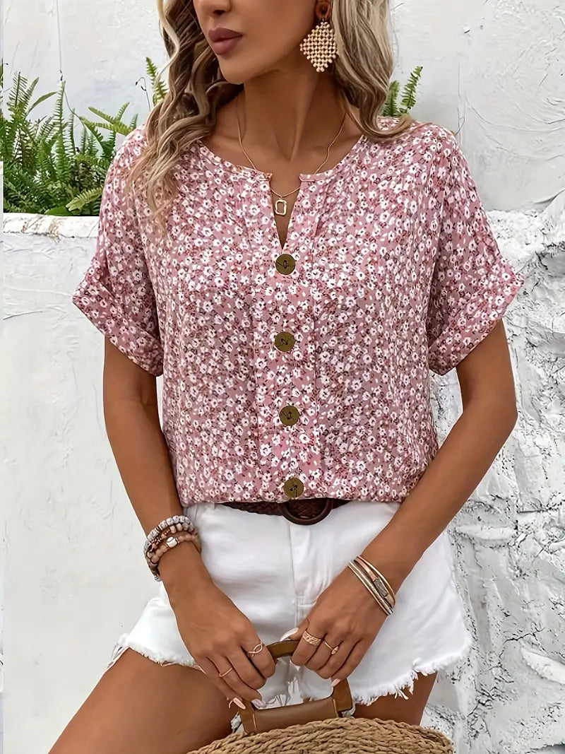 Viscose Button-Front Blouse with Floral Print