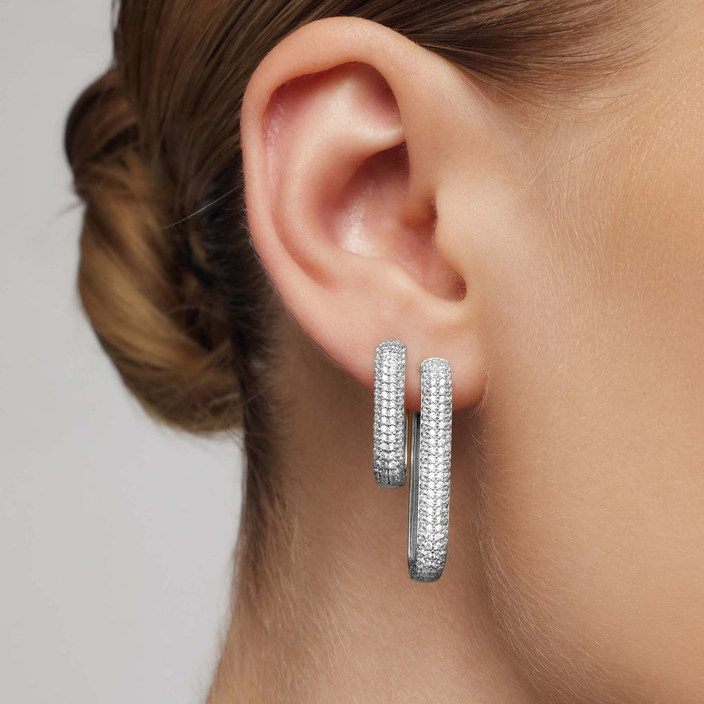 Rectangular Pavé Hoop Earrings in Two Metal Tones