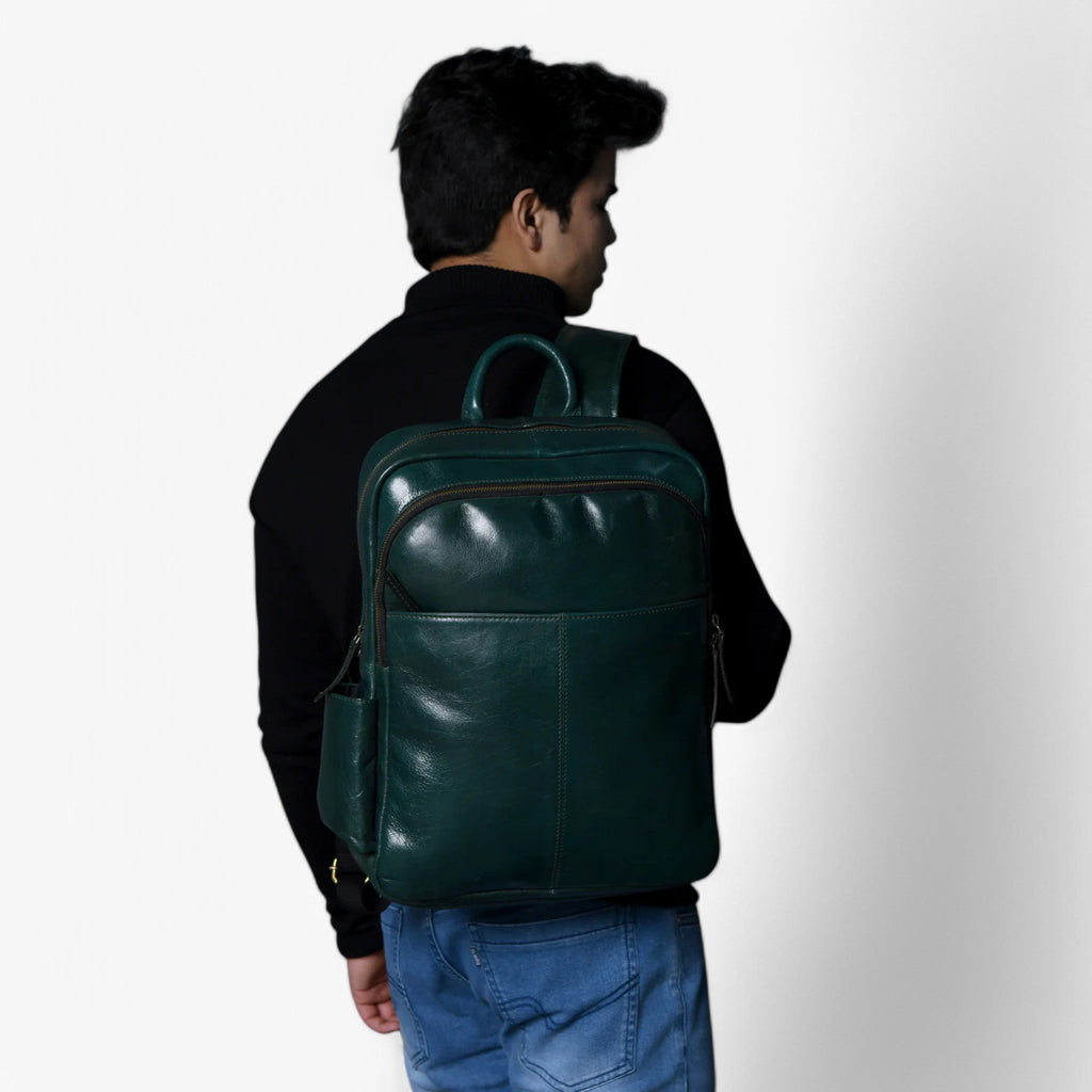 Rich Green Italian Leather Luxury City Backpack