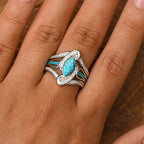 Bohemian White Gold-Plated Turquoise Ring