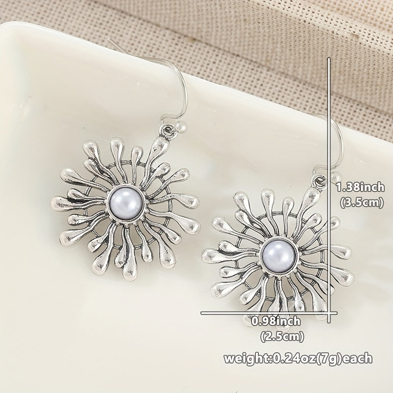 Bohemian Sunburst Pearl Drop Earrings