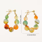 Boho Stone Bead Gold-Plated Hoop Earrings