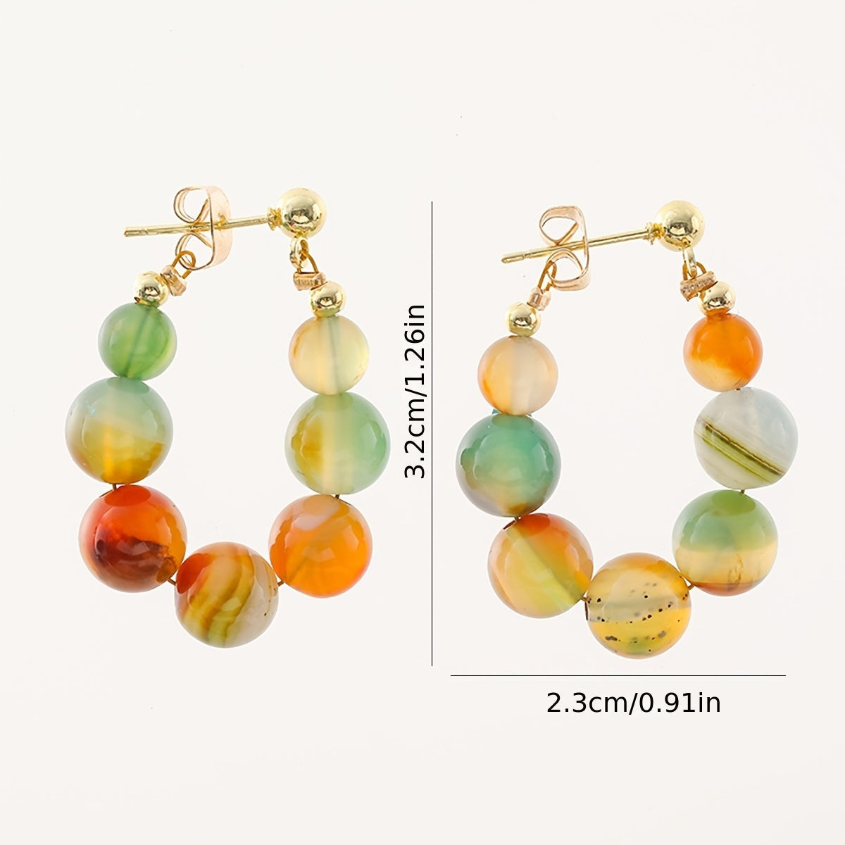 Boho Stone Bead Gold-Plated Hoop Earrings
