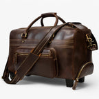 Genuine Leather Rolling Travel Trolley with Laptop Section