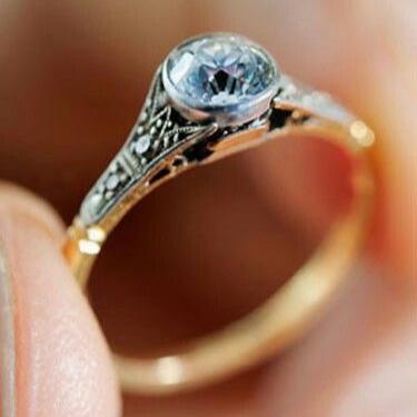 Vintage-Style Blue Crystal Round Gold-Tone Ring