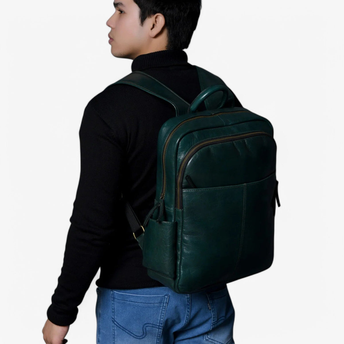 Rich Green Italian Leather Luxury City Backpack