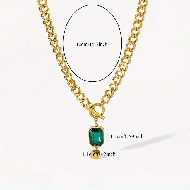 Grove schakelketting met smaragdlook-hanger in goudkleur