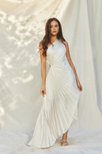 One-Shoulder Pleated Asymmetric Hem Maxi Dress
