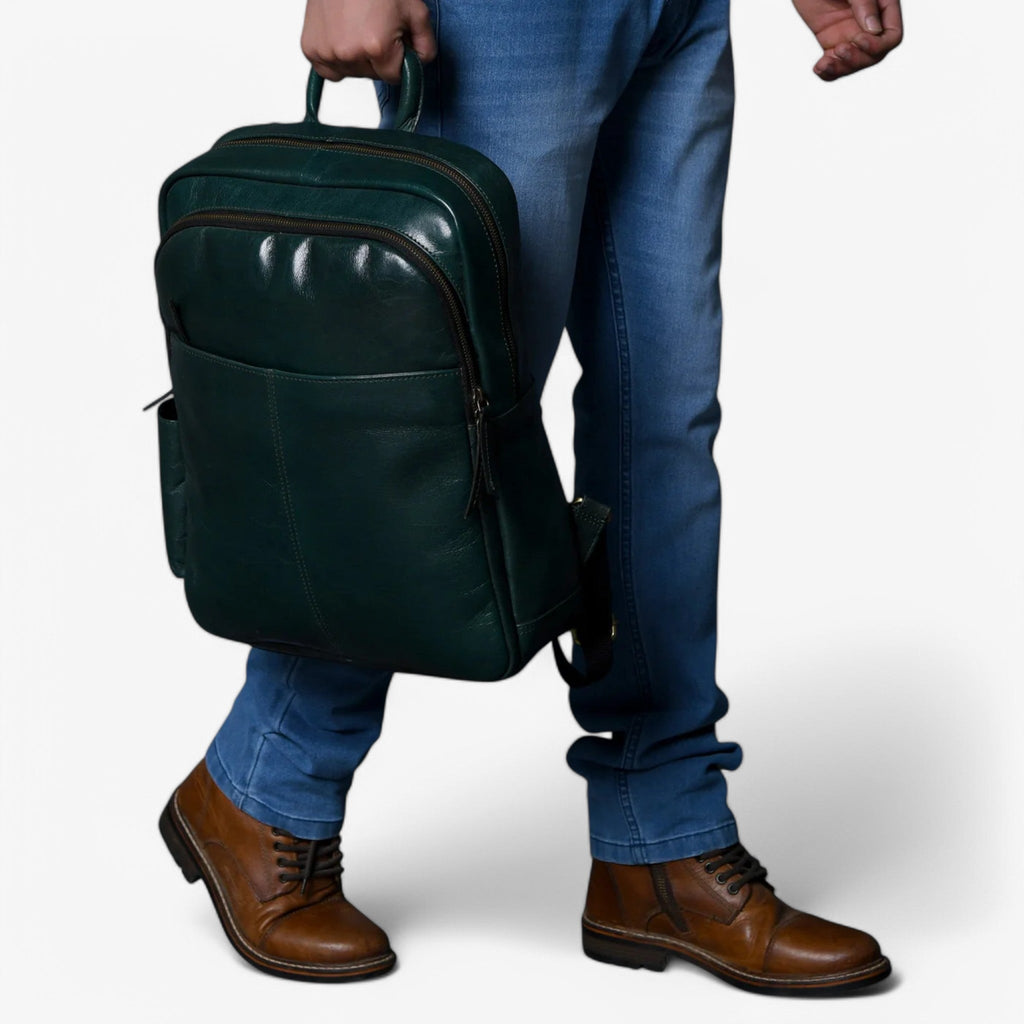 Rich Green Italian Leather Luxury City Backpack