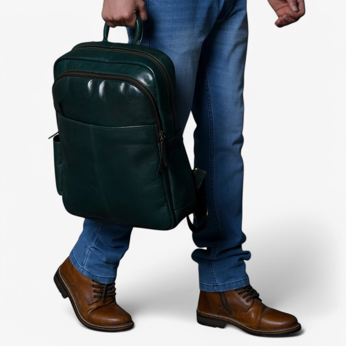 Rich Green Italian Leather Luxury City Backpack