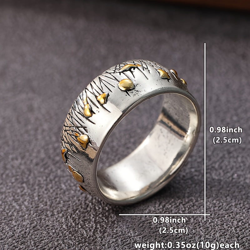 Retro tweekleurige ring in etnische stijl met bloem en gras