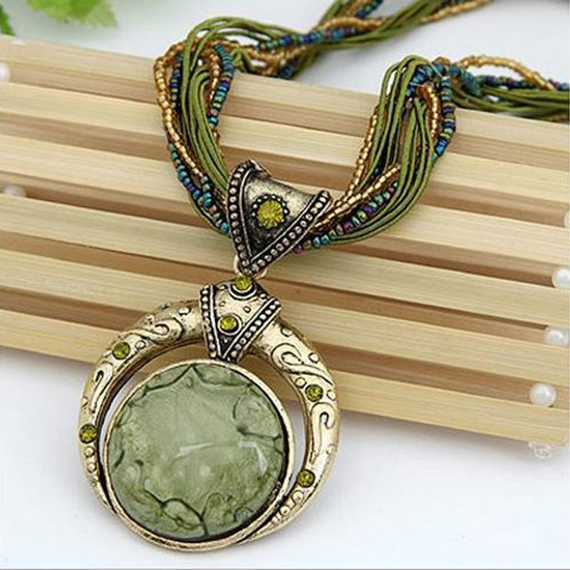 Marble-Look Stone Pendant Bohemian Necklace
