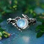 Moonstone-Look Ring with Leaf Vine Band