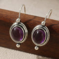 Vintage Boho Purple Gemstone-Look Silver-Plated Drop Earrings