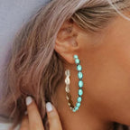 Vintage-Style Stone Hoop Earrings in Three Colours
