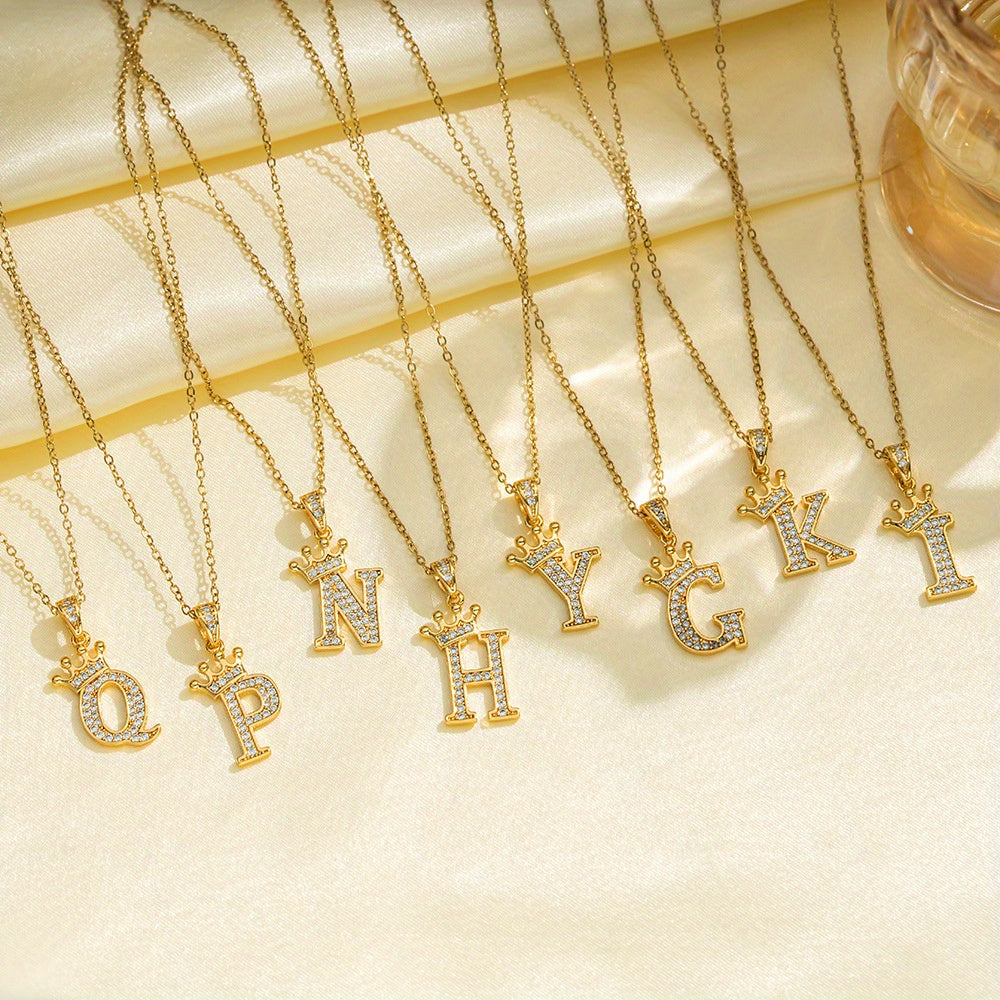 Initial Crown Necklace in Gold Tone
