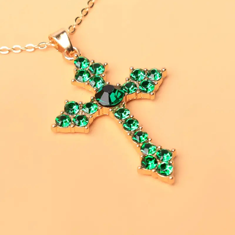 Cross and Heart Necklace in Gold Tone