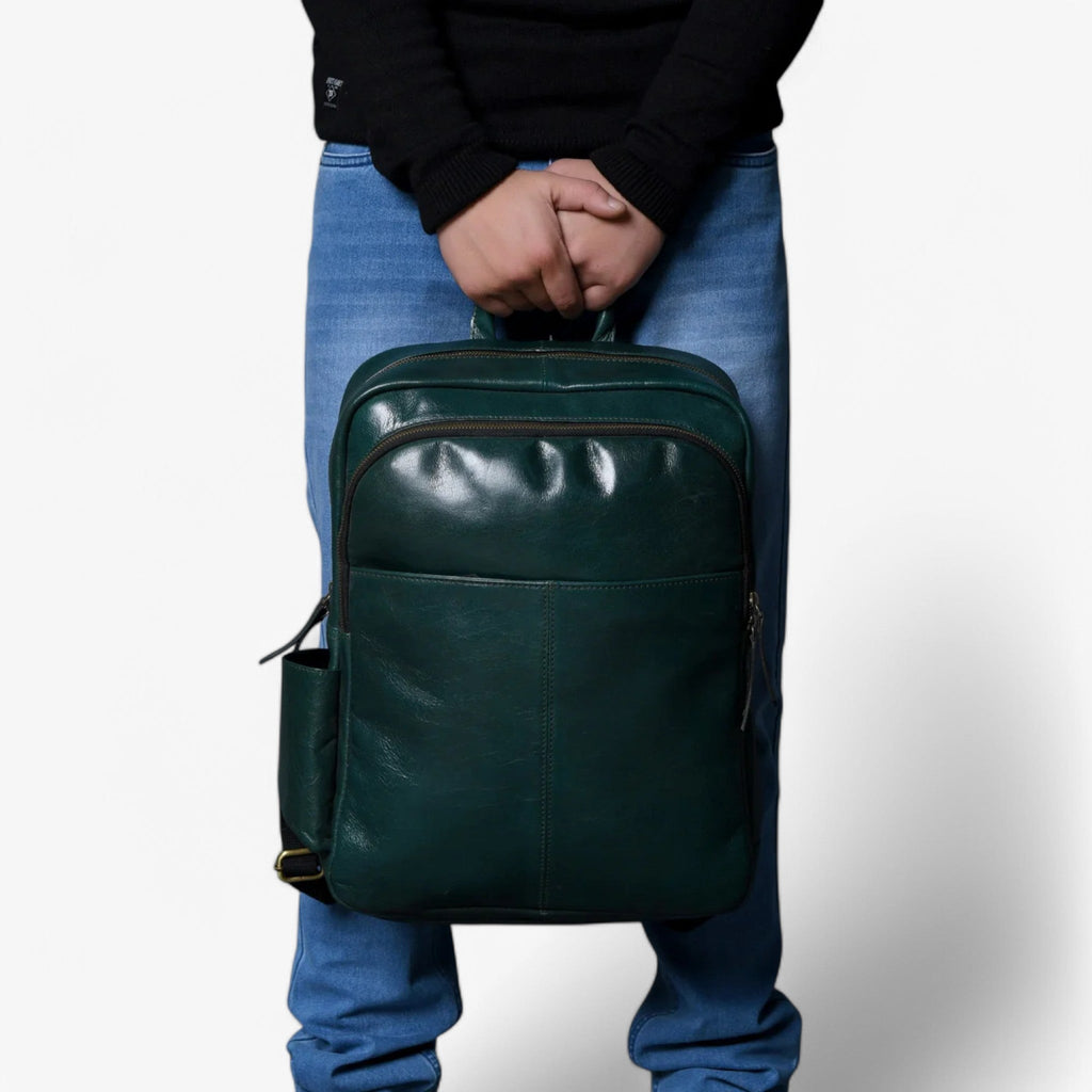 Rich Green Italian Leather Luxury City Backpack