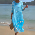 Round Neck Long Sleeve Kaftan Maxi Dress