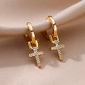 Bright Gold-Tone Cross Earrings