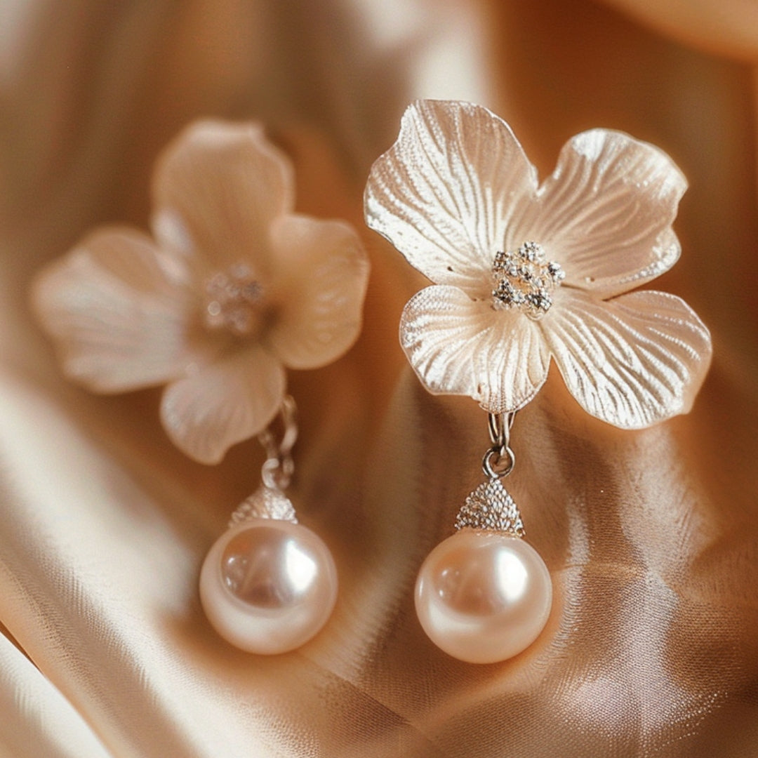 White Petal and Pearl Earrings