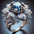 Blue Lotus Flower Statement Ring with Crystal Centre