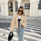 Knit Cardigan with Front Tie Fastening and Long Sleeves