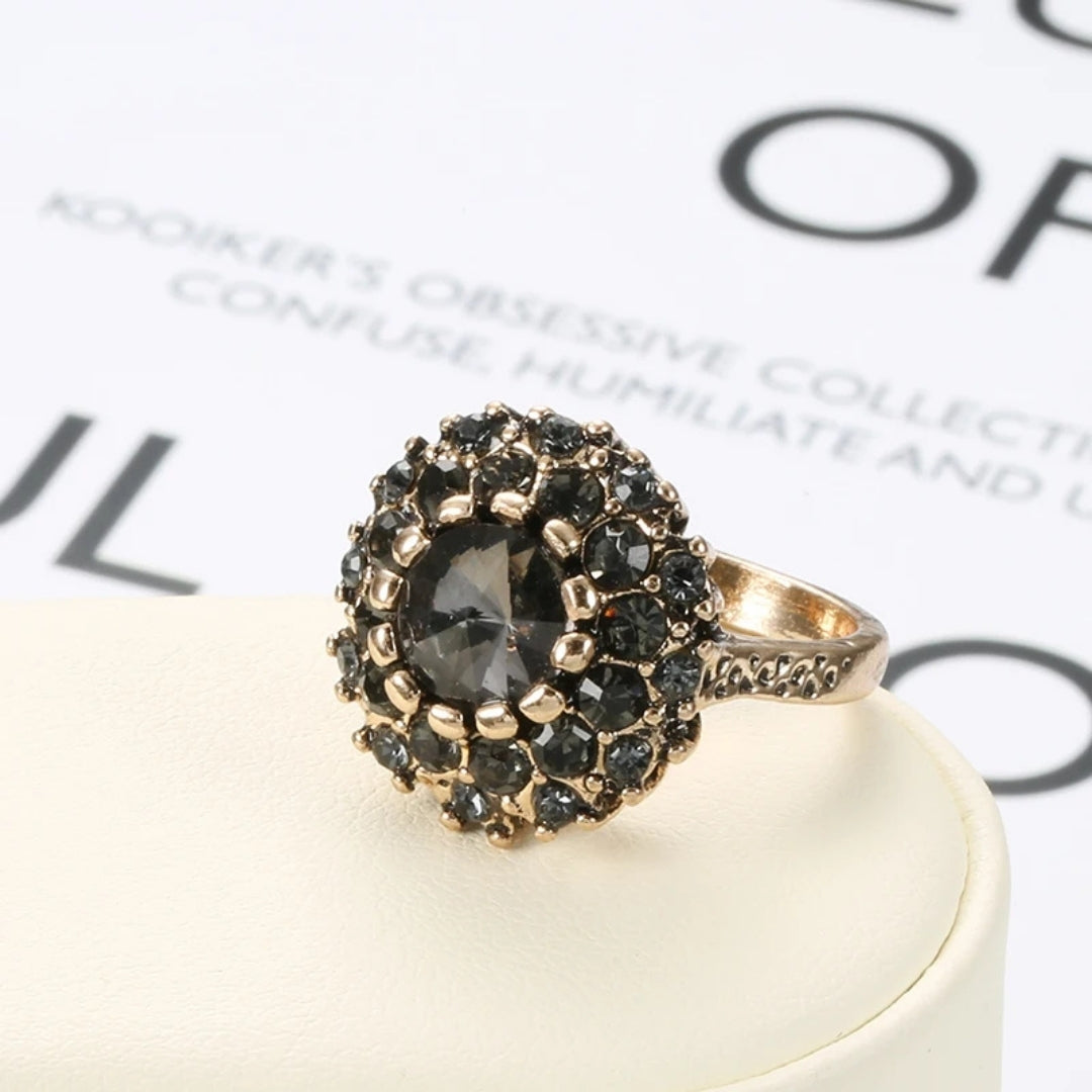 Black Round Crystal Ring