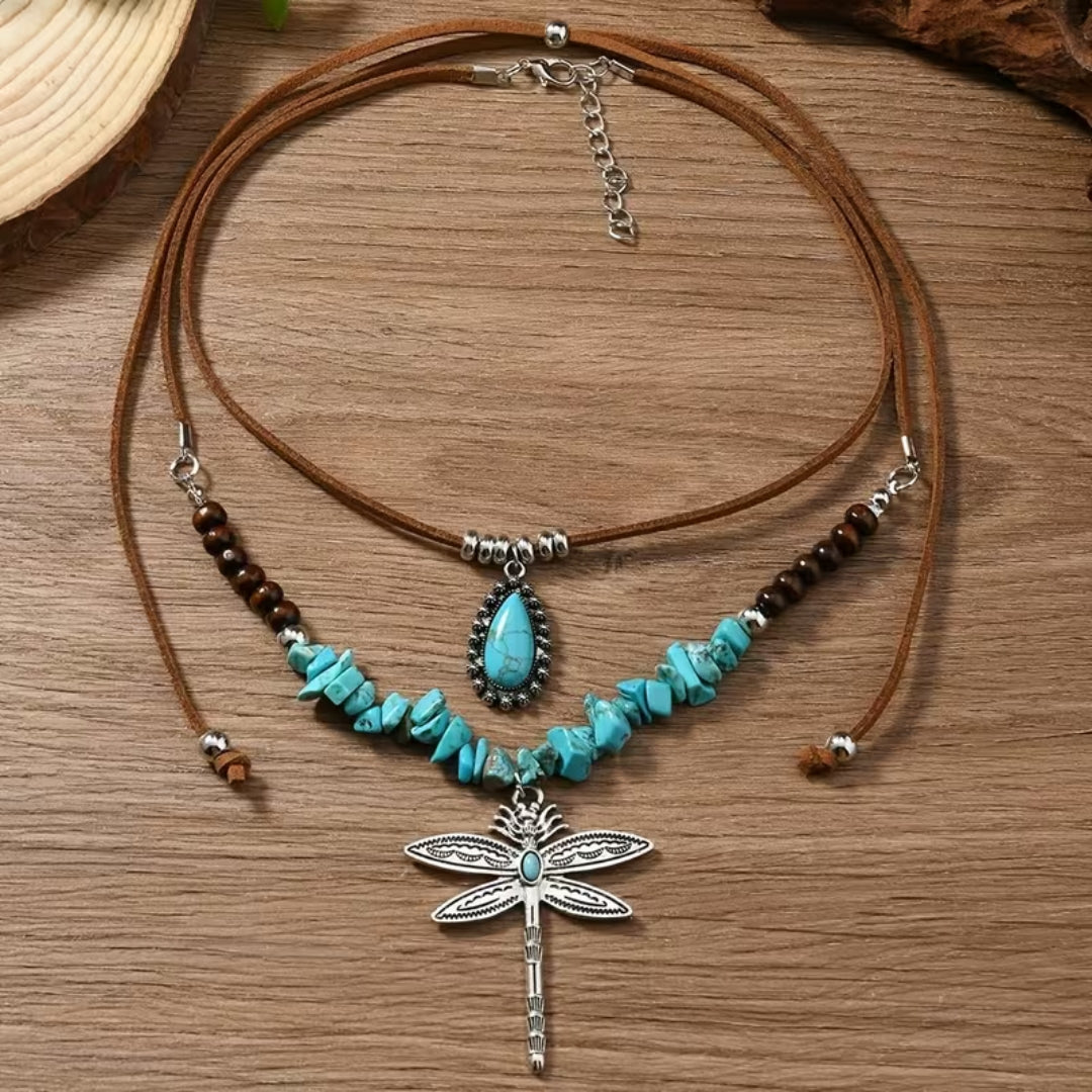 Boho sieradenset met turquoise libelle