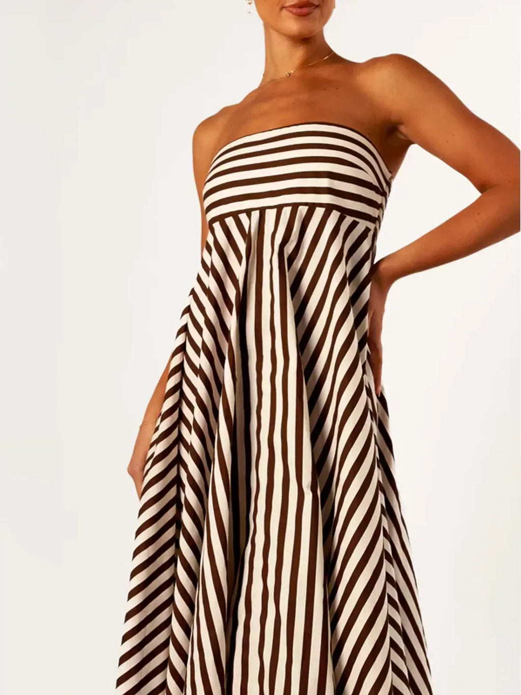 Vertical Stripe Strapless Loose-Fit Maxi Dress