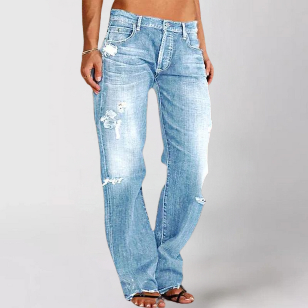 Faded Distressed Straight Leg Jeans