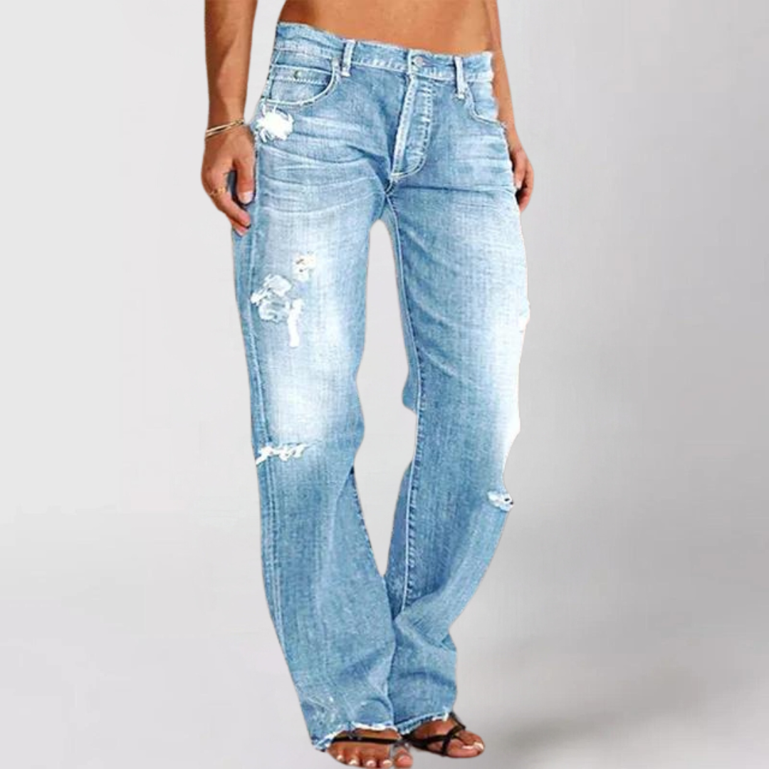 Faded Distressed Straight Leg Jeans