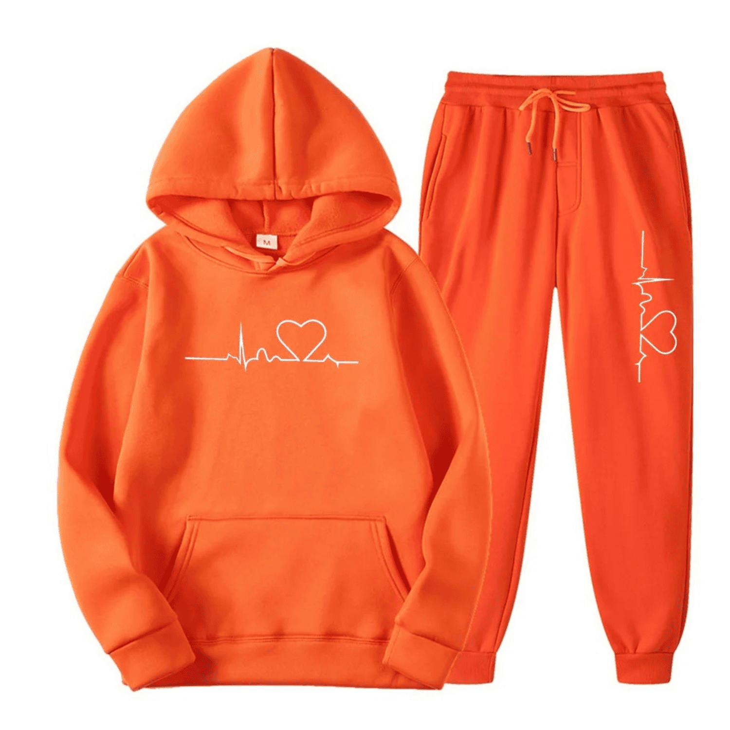 Hoodie and Jogger Loungewear Set with Heart Line Motif